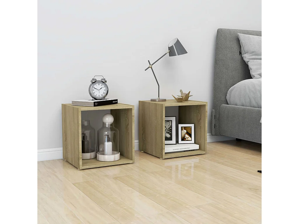 Chevet Blanc et chêne sonoma 37x35x37