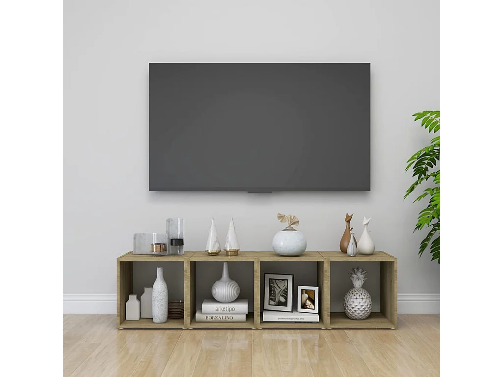 Chevet Blanc et chêne sonoma 37x35x37