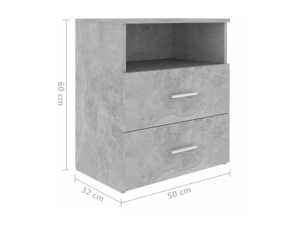 Tables de chevet 2 pcs Gris béton 50x32x60