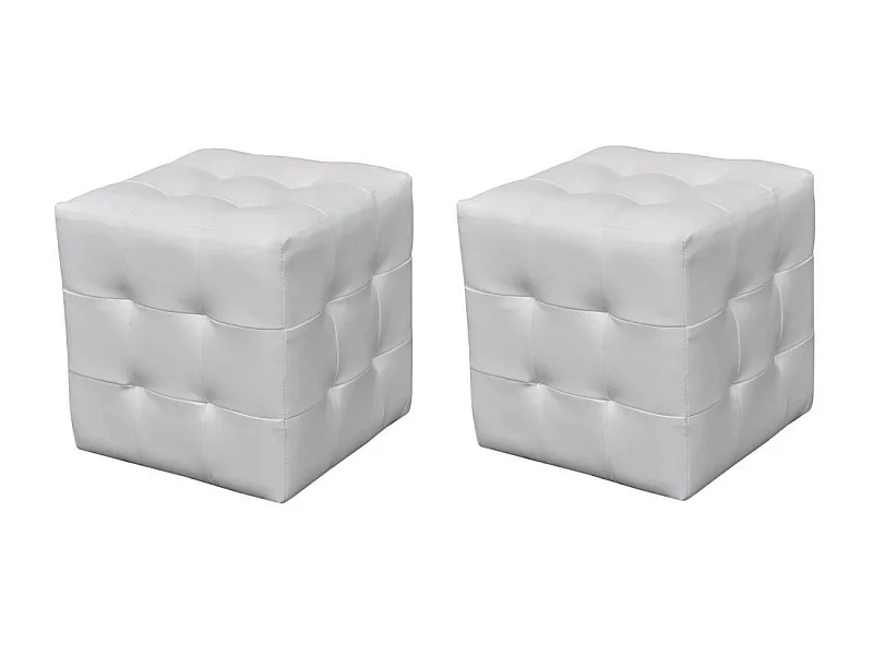 Pouf cube capitonné blanc (lot de 2)