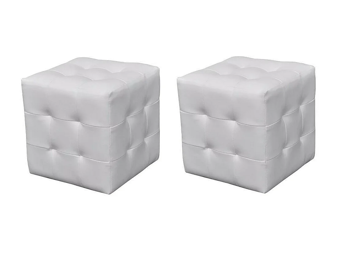 Pouf cube capitonné blanc (lot de 2)