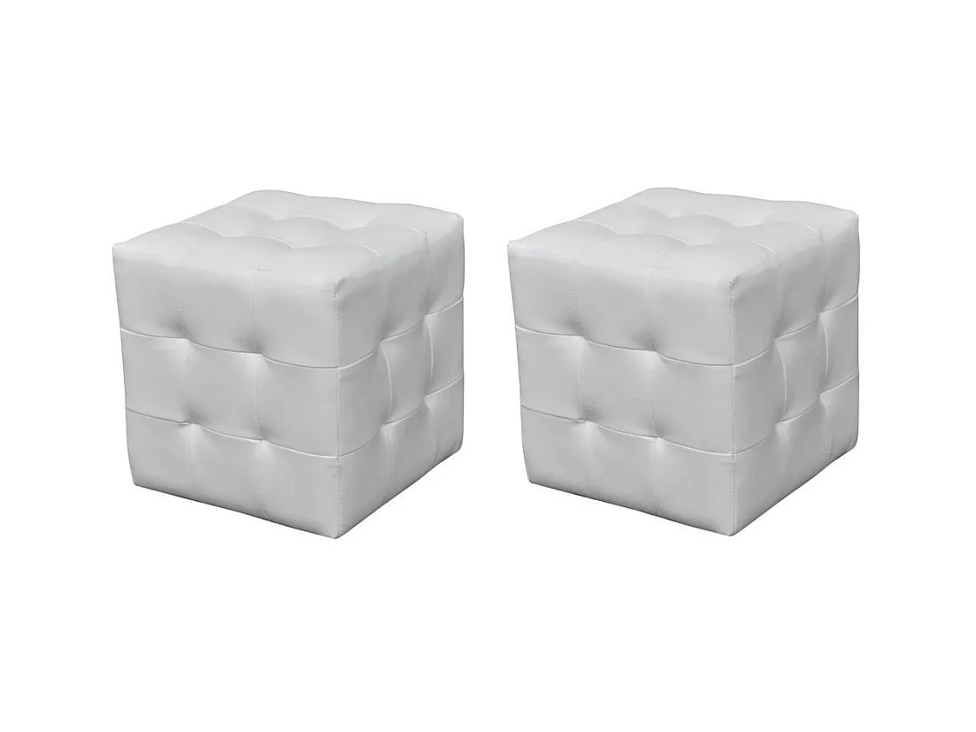 Pouf cube capitonné blanc (lot de 2)