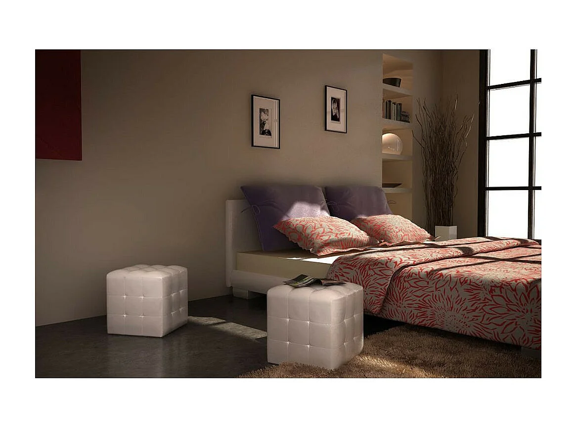 Pouf cube capitonné blanc (lot de 2)