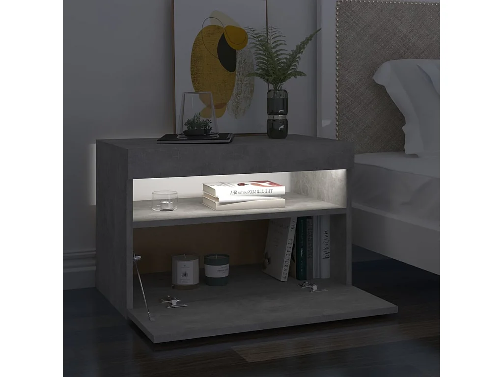 Table de chevet et lumières LED Gris béton 60x35x40