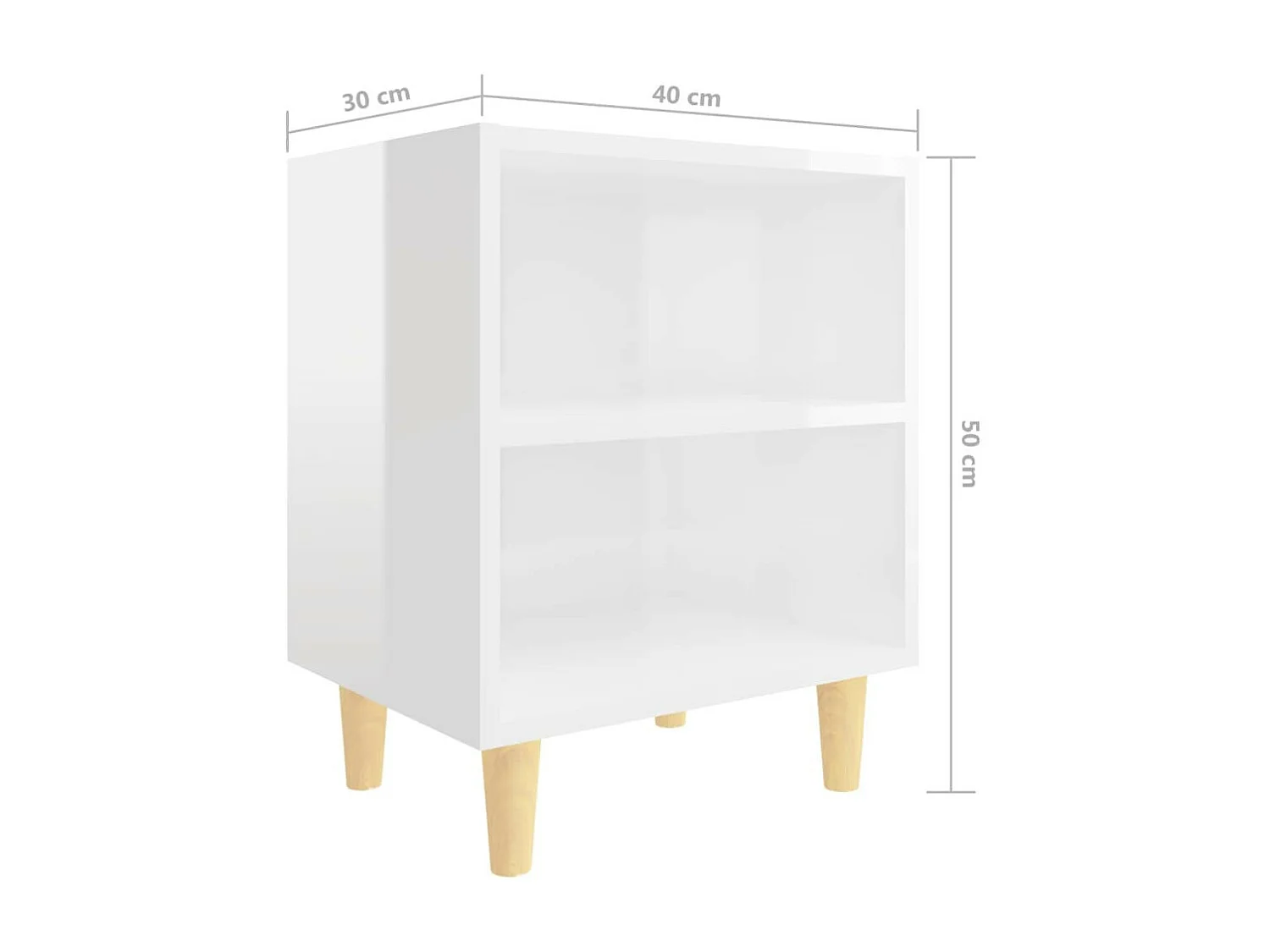 Tables de chevet pieds en bois 2 pcs Blanc brillant 40x30x50 2