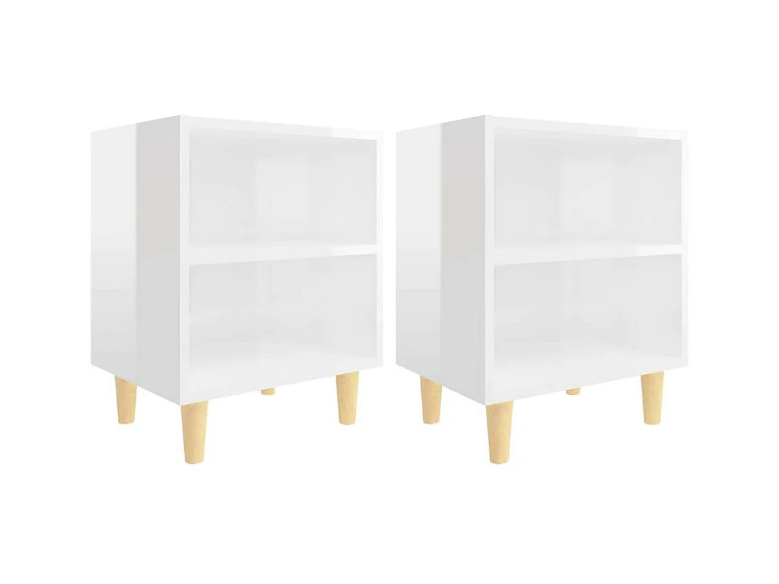 Tables de chevet pieds en bois 2 pcs Blanc brillant 40x30x50 2