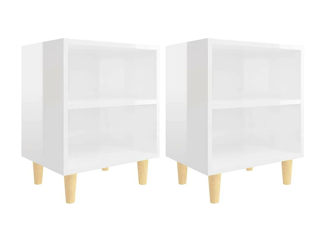 Tables de chevet pieds en bois 2 pcs Blanc brillant 40x30x50 2