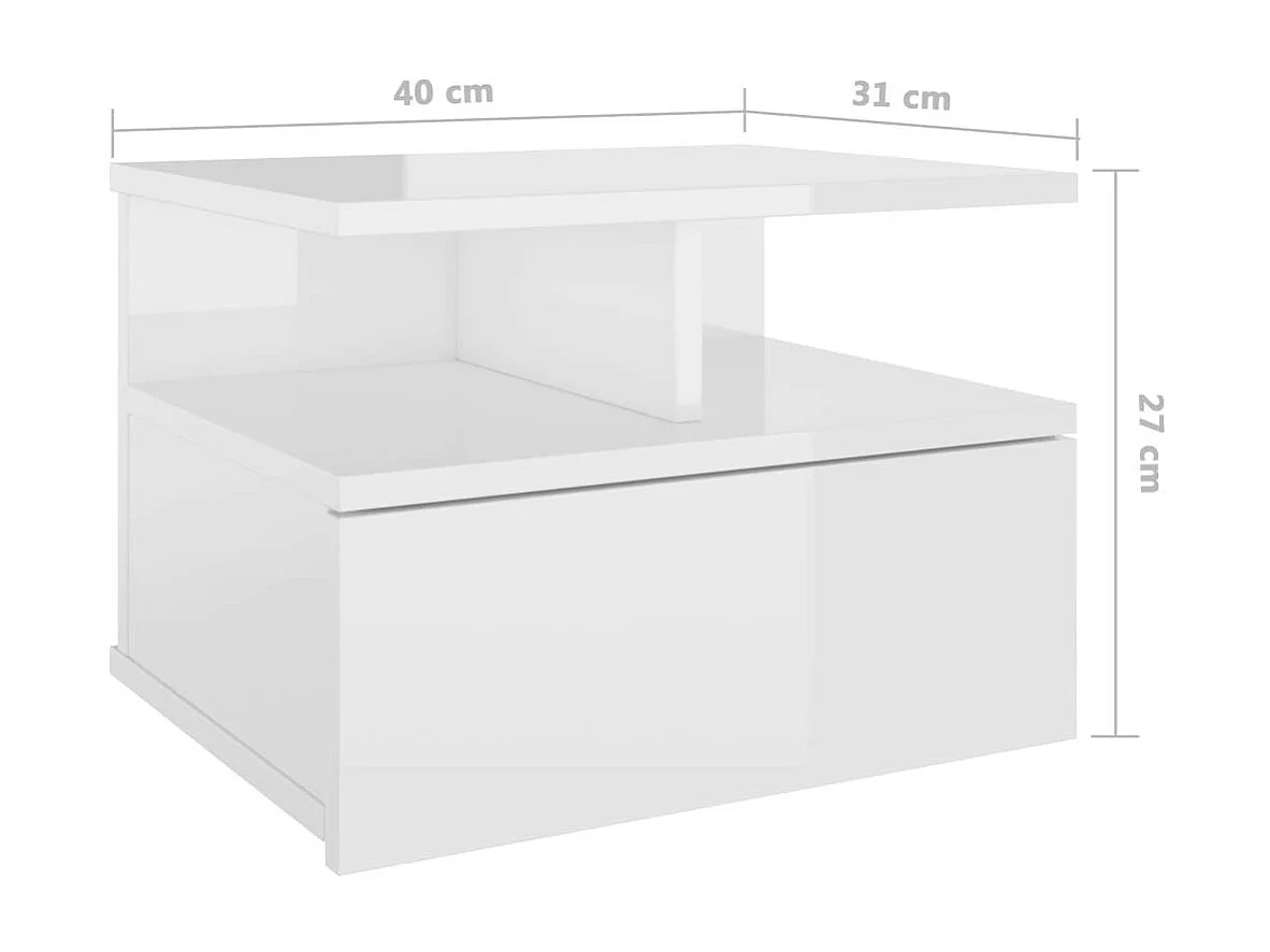 Tables de chevet suspendues 2 pcs Blanc brillant 40x31x27