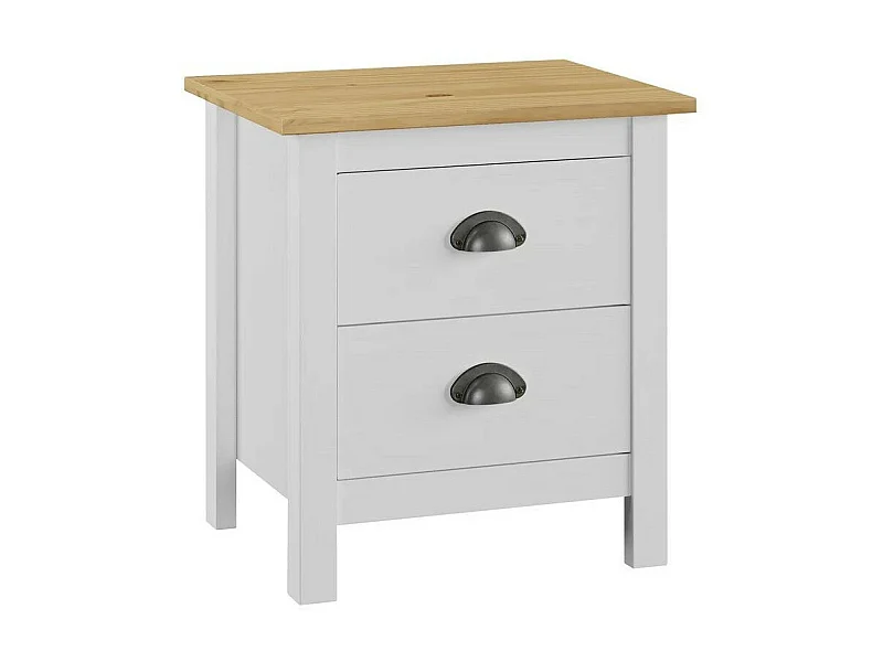 Chevet 2 tiroirs pin massif clair et blanc Berti - Lot de 2