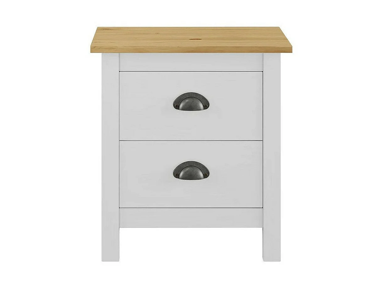 Chevet 2 tiroirs pin massif clair et blanc Berti - Lot de 2