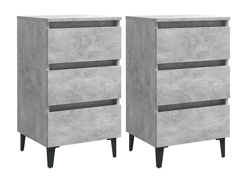 Tables de chevet pieds en métal 2 pcs Gris béton 40x35x69