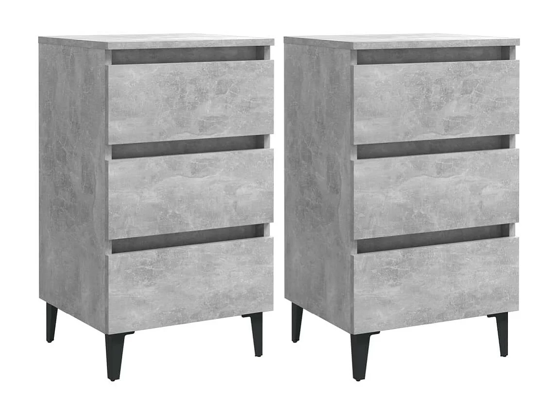 Tables de chevet pieds en métal 2 pcs Gris béton 40x35x69