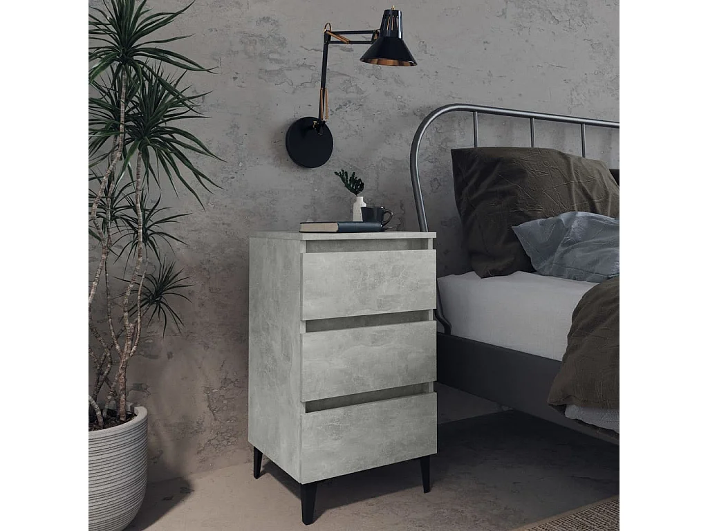 Tables de chevet pieds en métal 2 pcs Gris béton 40x35x69