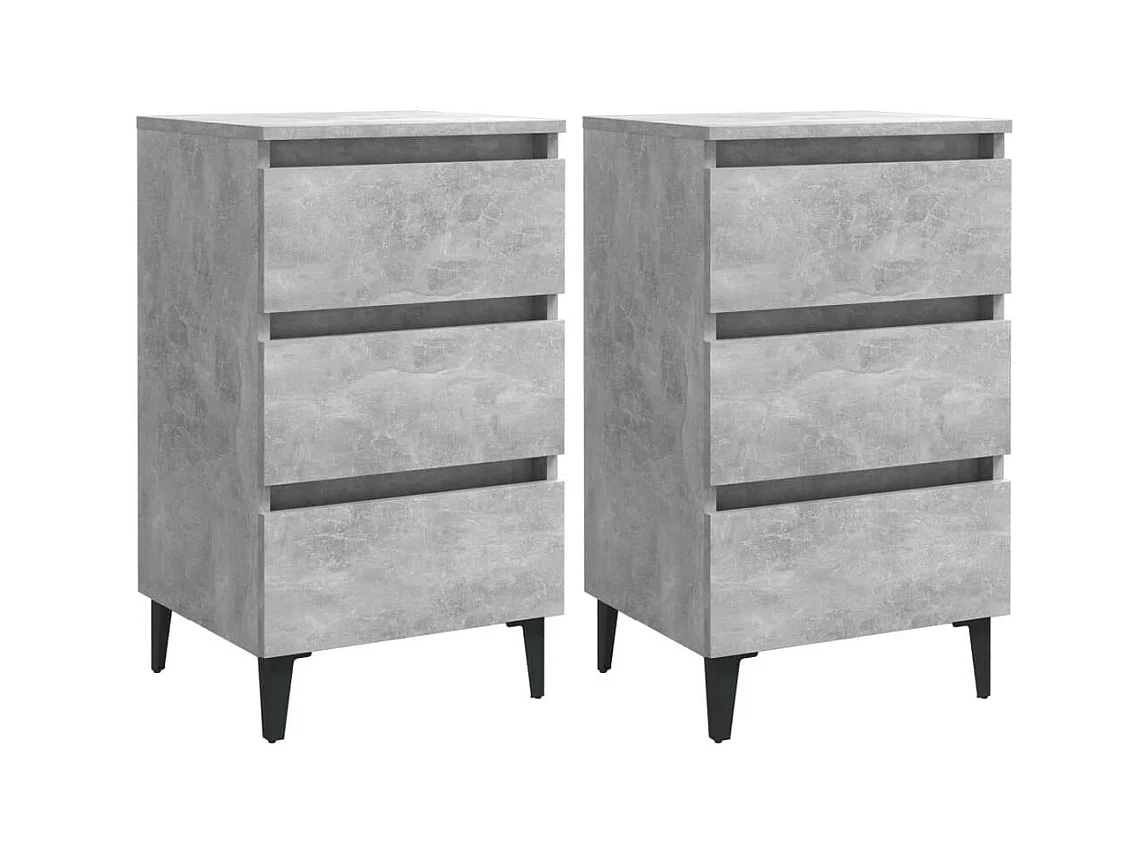 Tables de chevet pieds en métal 2 pcs Gris béton 40x35x69
