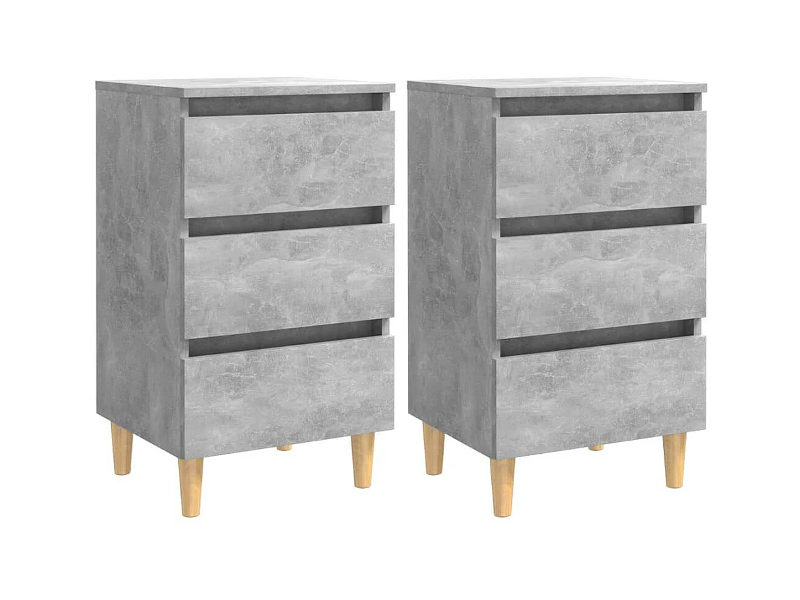 Tables de chevet avec pieds en bois 2 pcs Gris béton 40x35x69