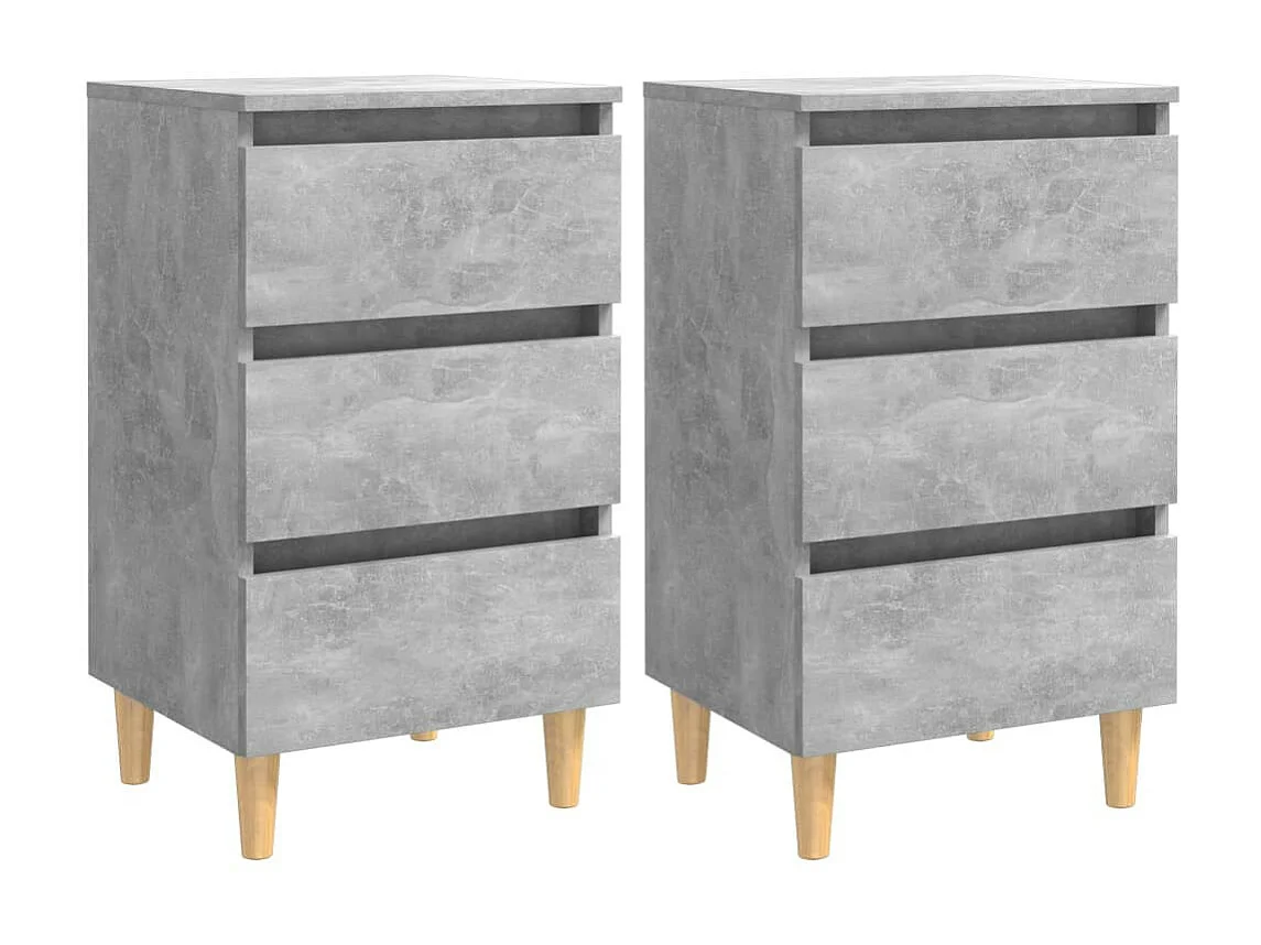 Tables de chevet avec pieds en bois 2 pcs Gris béton 40x35x69