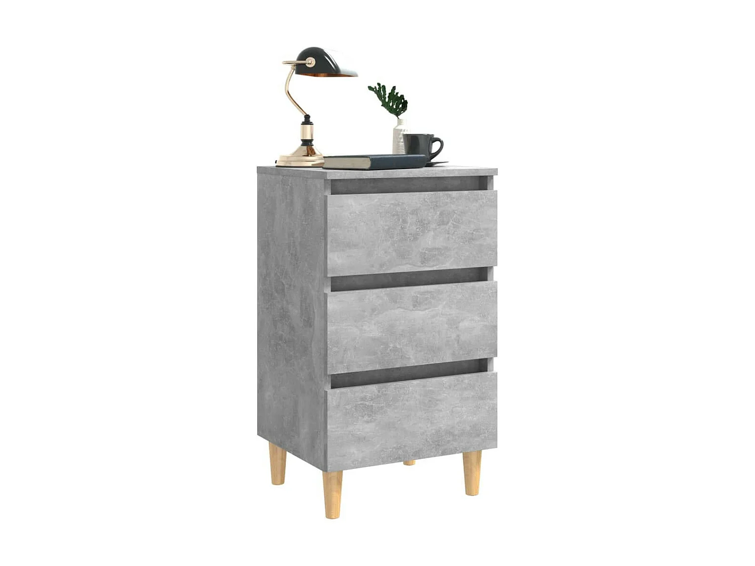 Tables de chevet avec pieds en bois 2 pcs Gris béton 40x35x69