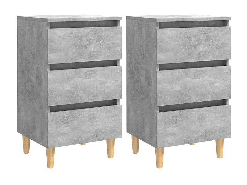 Tables de chevet avec pieds en bois 2 pcs Gris béton 40x35x69