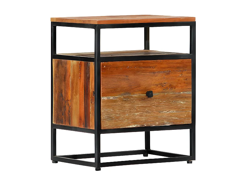 Table de chevet 1 tiroir bois massif recyclé et métal noir Cloust