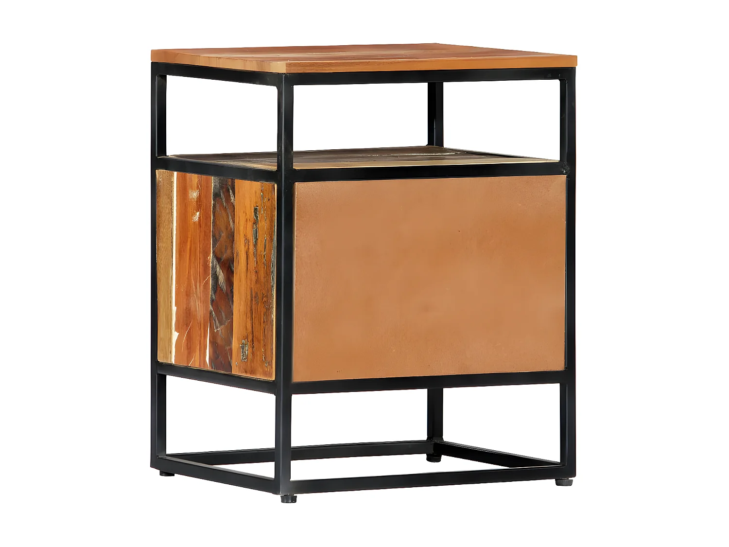 Table de chevet 1 tiroir bois massif recyclé et métal noir Cloust