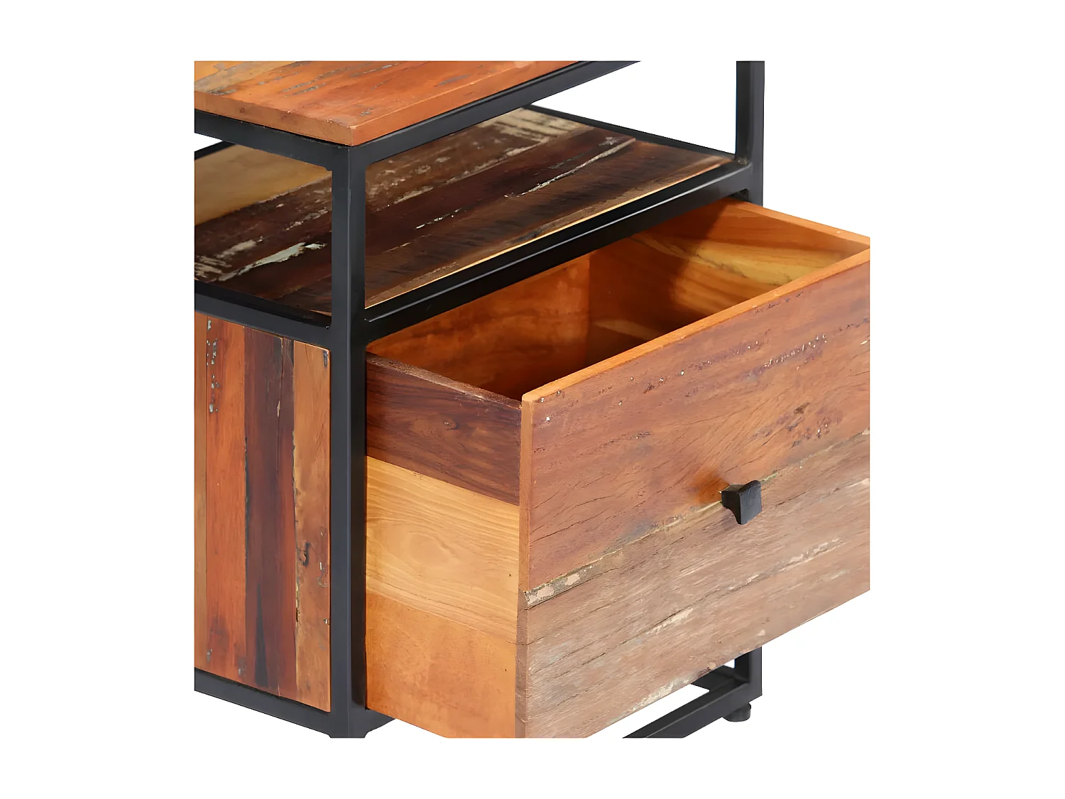 Table de chevet 1 tiroir bois massif recyclé et métal noir Cloust