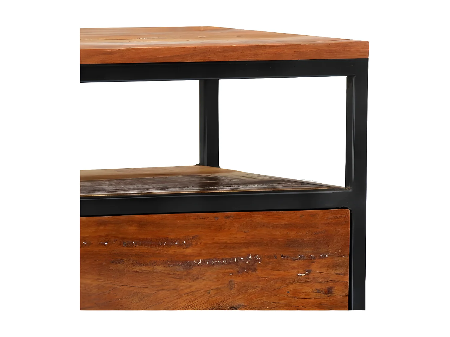 Table de chevet 1 tiroir bois massif recyclé et métal noir Cloust