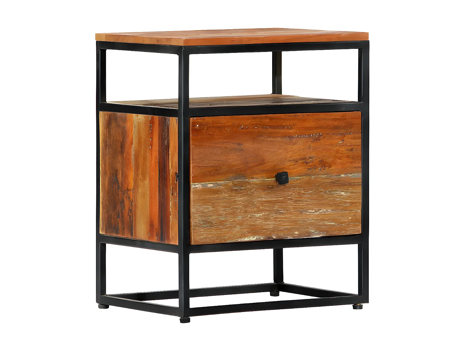 Table de chevet 1 tiroir bois massif recyclé et métal noir Cloust