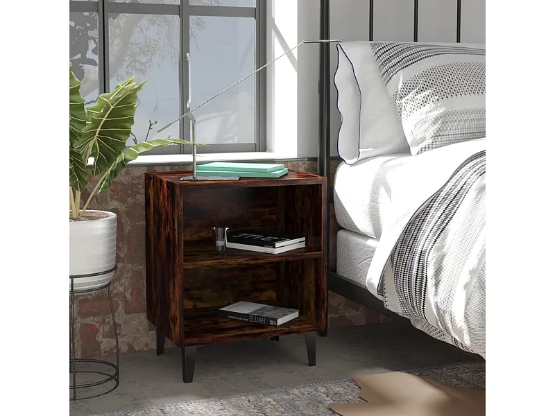 Table de chevet avec pieds en métal Chêne fumé 40x30x50
