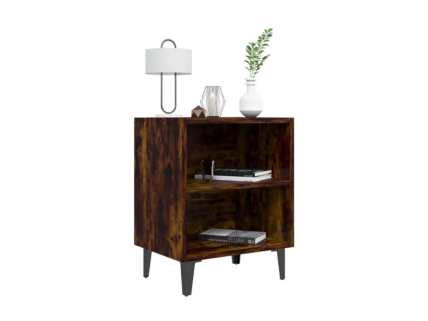 Table de chevet avec pieds en métal Chêne fumé 40x30x50