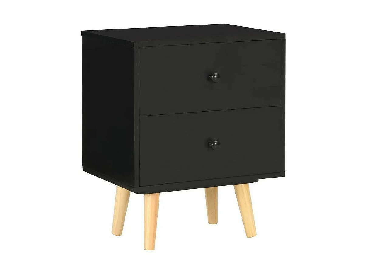Chevet 2 tiroirs bois noir et pieds pin clair Occri - Lot de 2