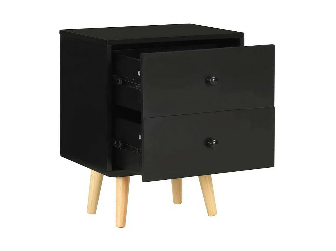Chevet 2 tiroirs bois noir et pieds pin clair Occri - Lot de 2