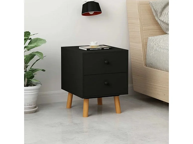 Chevet 2 tiroirs bois noir et pieds pin clair Occri - Lot de 2