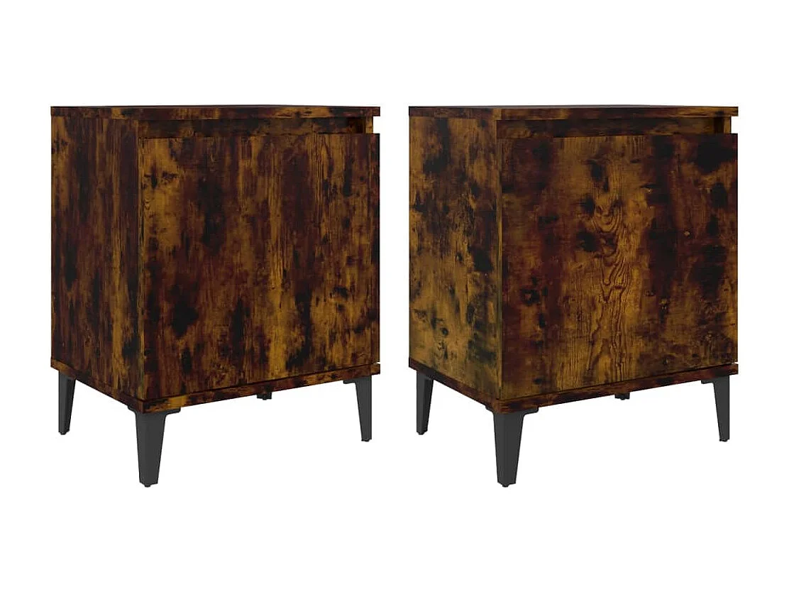 Tables de chevet avec pieds en métal 2pcs Chêne fumé 40x30x50