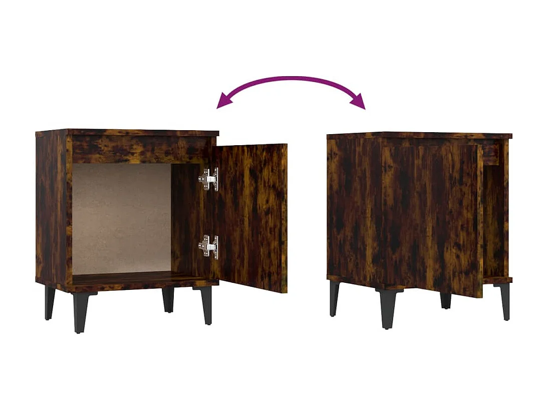 Tables de chevet avec pieds en métal 2pcs Chêne fumé 40x30x50