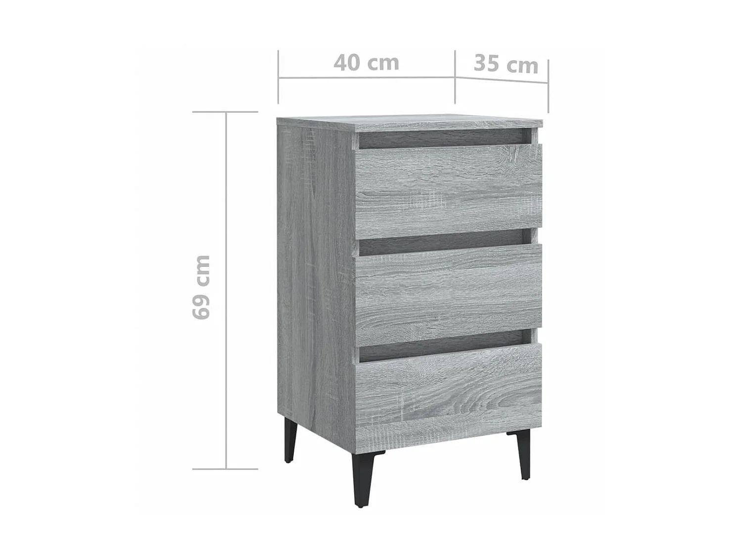 Table de chevet avec pieds en métal Sonoma gris 40x35x69