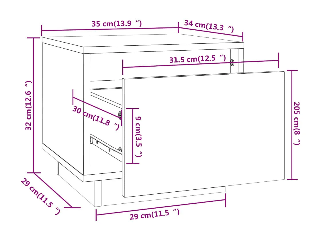 Tables de chevet 2 pcs 35x34x32 Bois de pin solide