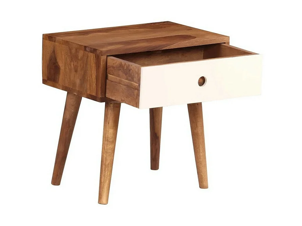 Table de chevet 1 tiroir sesham massif foncé et blanc Mbana