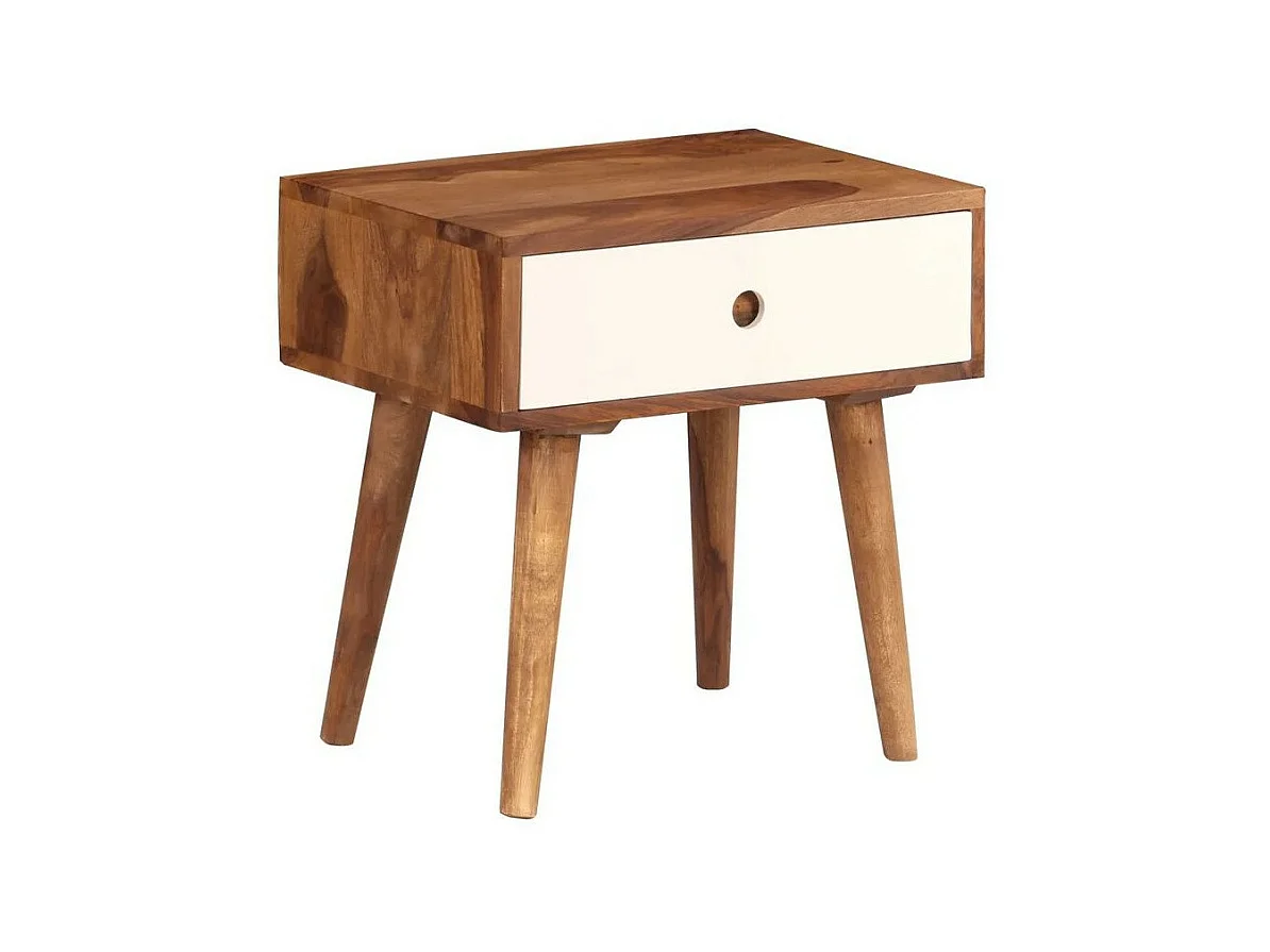 Table de chevet 1 tiroir sesham massif foncé et blanc Mbana