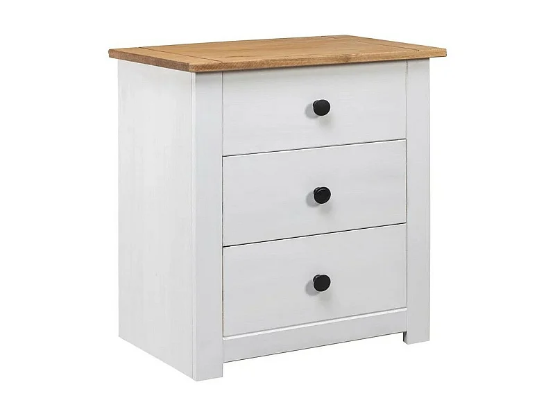 Table de chevet 3 tiroirs pin massif foncé et blanc Daryl