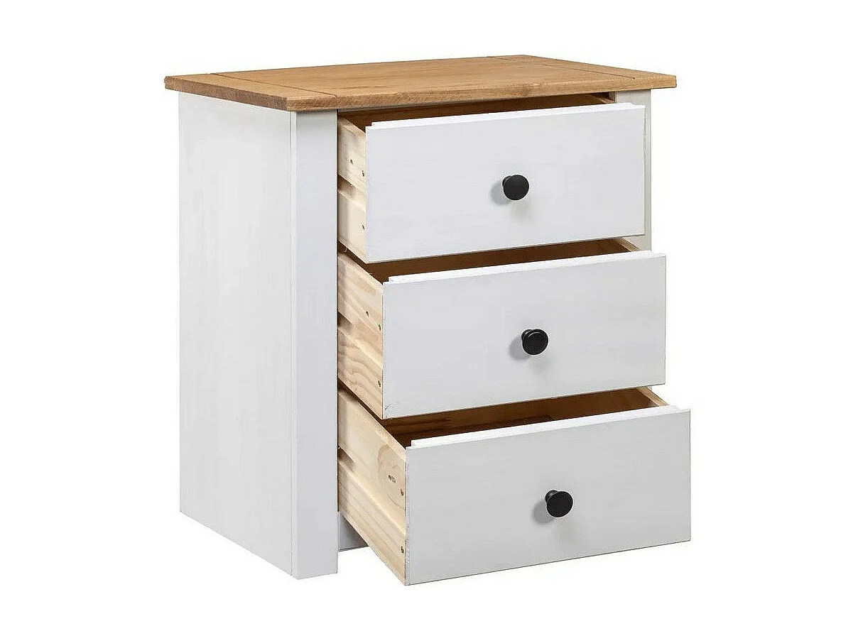 Table de chevet 3 tiroirs pin massif foncé et blanc Daryl