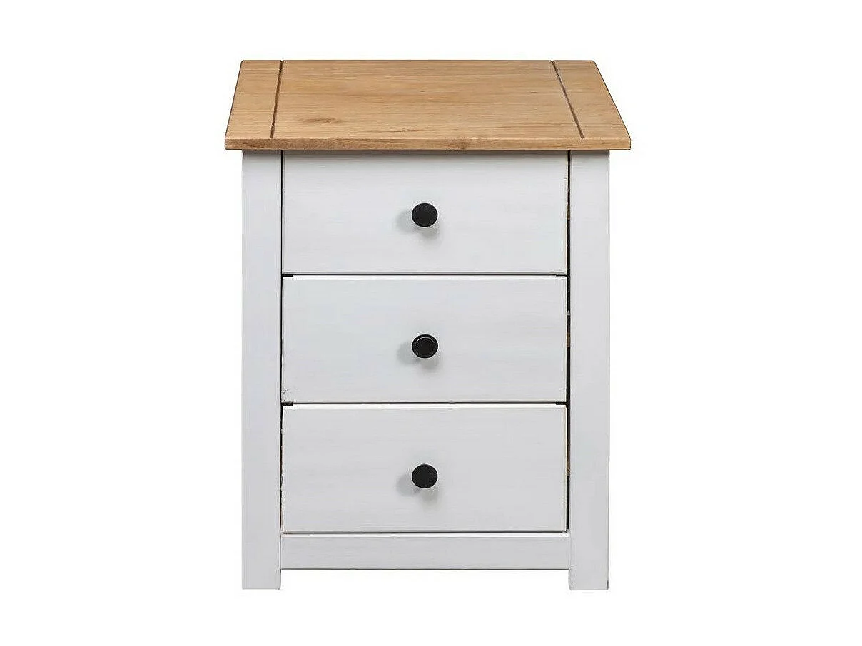 Table de chevet 3 tiroirs pin massif foncé et blanc Daryl