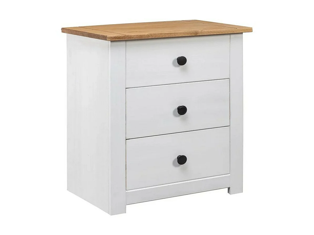 Table de chevet 3 tiroirs pin massif foncé et blanc Daryl