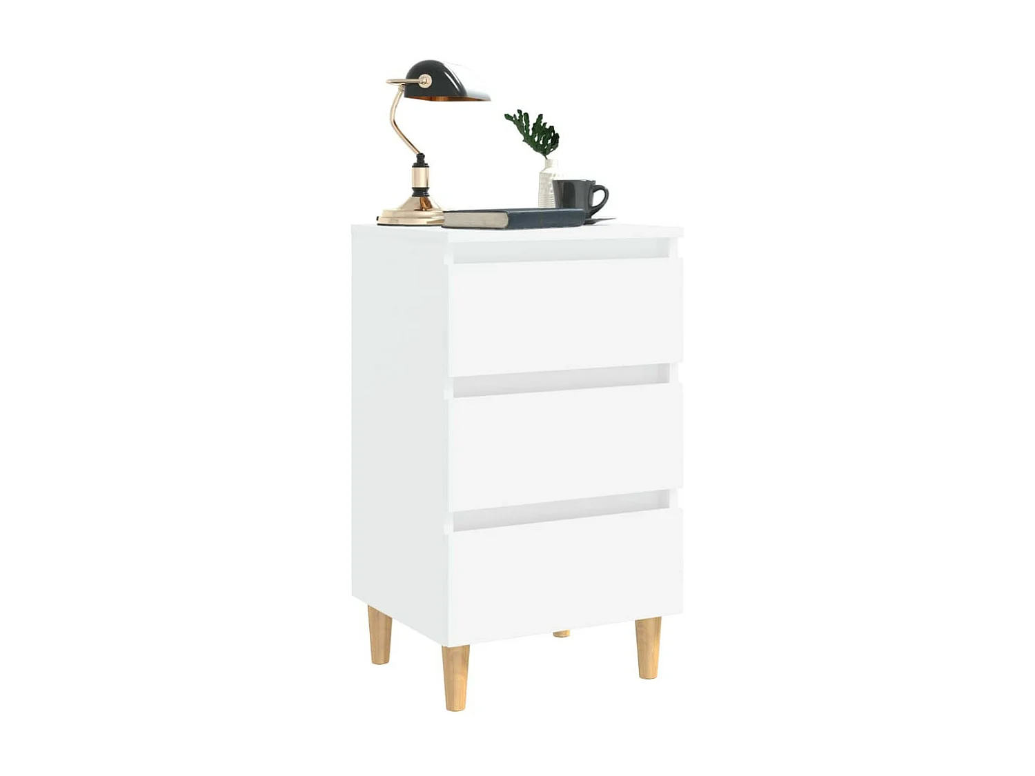 Table de chevet avec pieds en bois solide Blanc 40x35x69