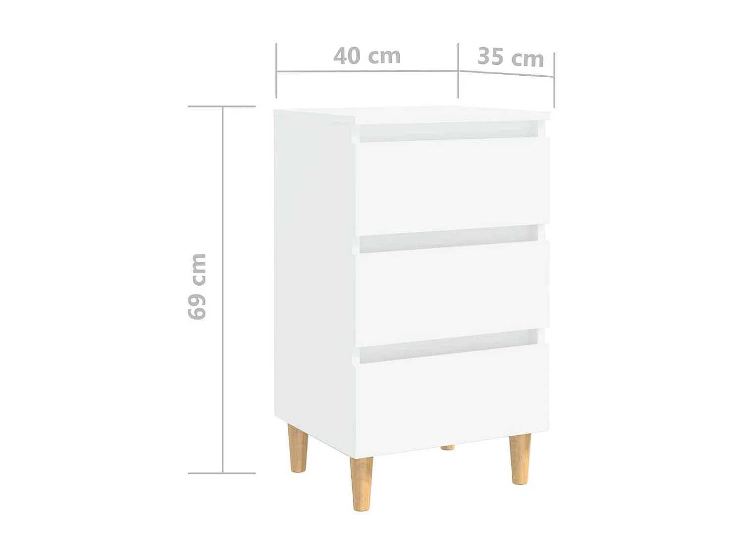 Table de chevet avec pieds en bois solide Blanc 40x35x69