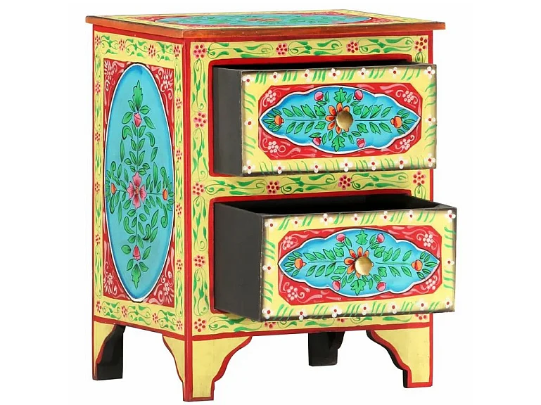 Table de chevet 2 tiroirs manguier massif vert Coloria