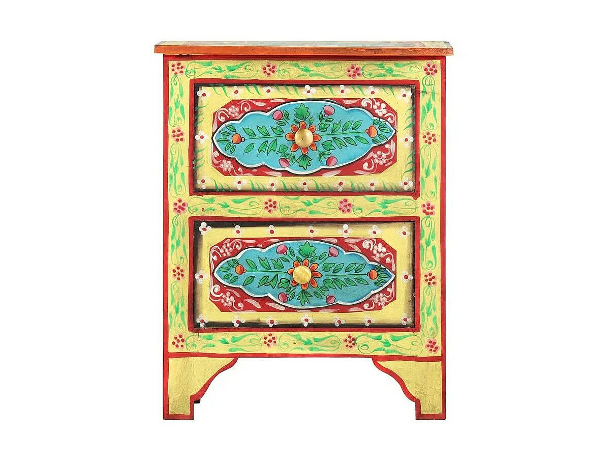 Table de chevet 2 tiroirs manguier massif vert Coloria