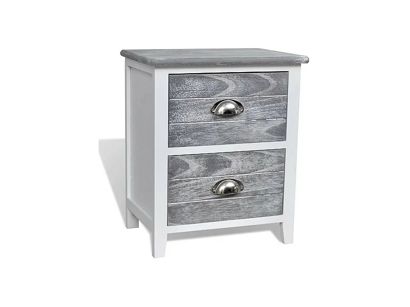 Table de chevet 2 tiroirs paulownia massif blanc et gris Onia