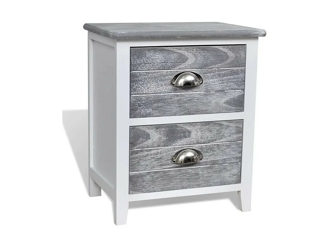 Table de chevet 2 tiroirs paulownia massif blanc et gris Onia