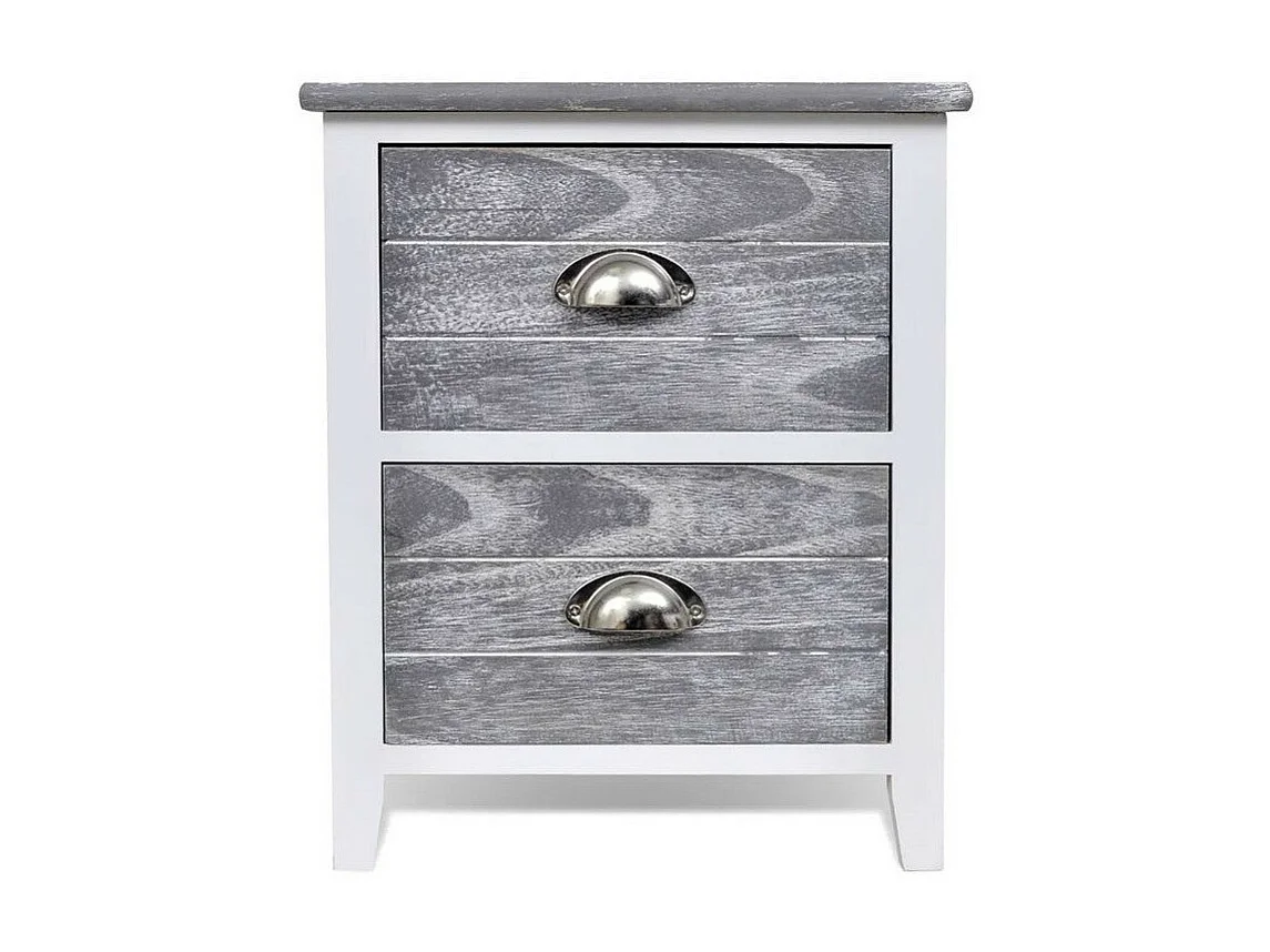Table de chevet 2 tiroirs paulownia massif blanc et gris Onia