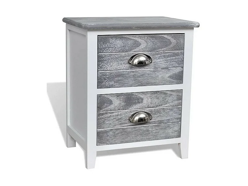 Table de chevet 2 tiroirs paulownia massif blanc et gris Onia